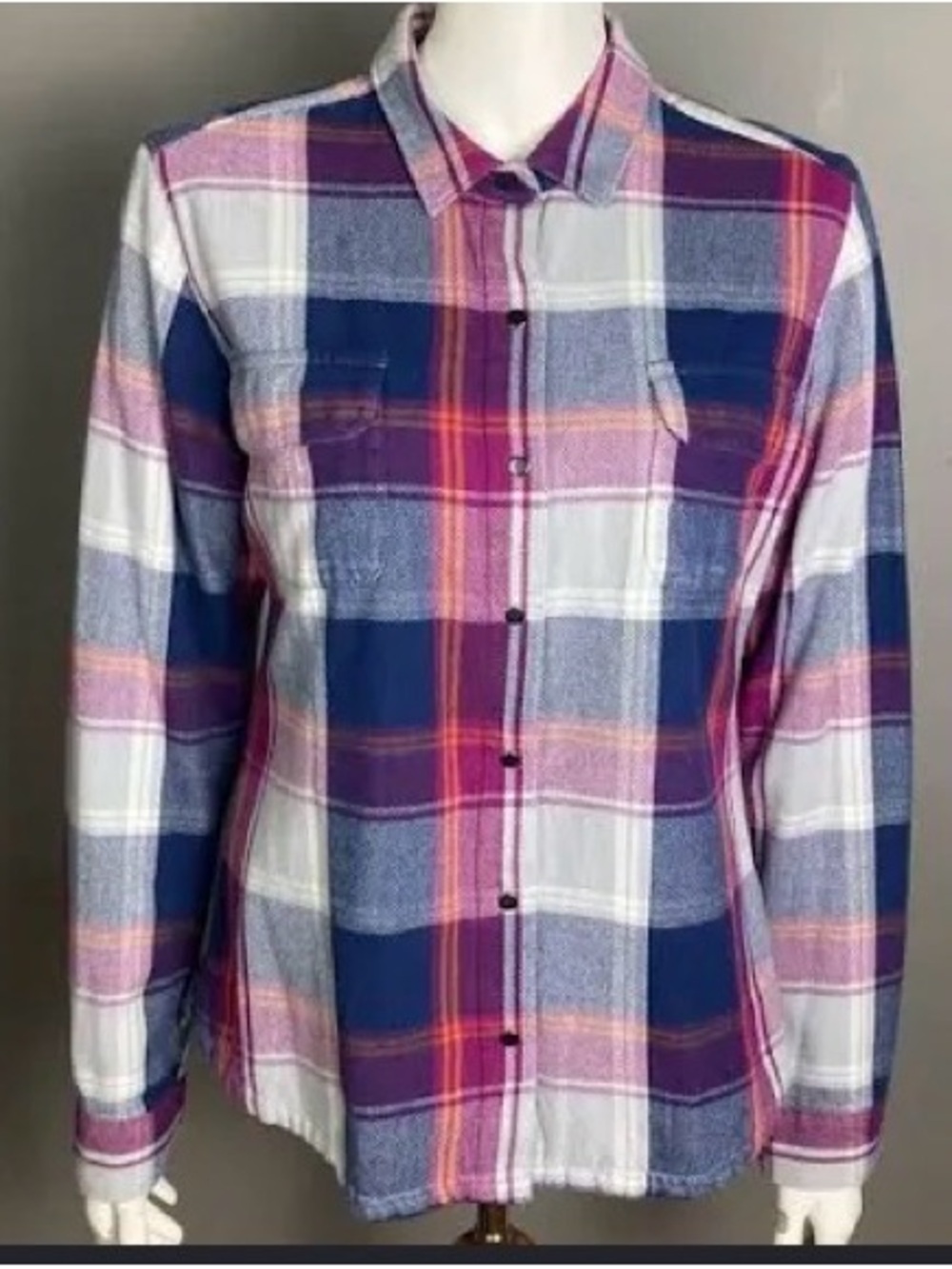 Toad&Co Charcoal Button-Up with Pink & White Trim